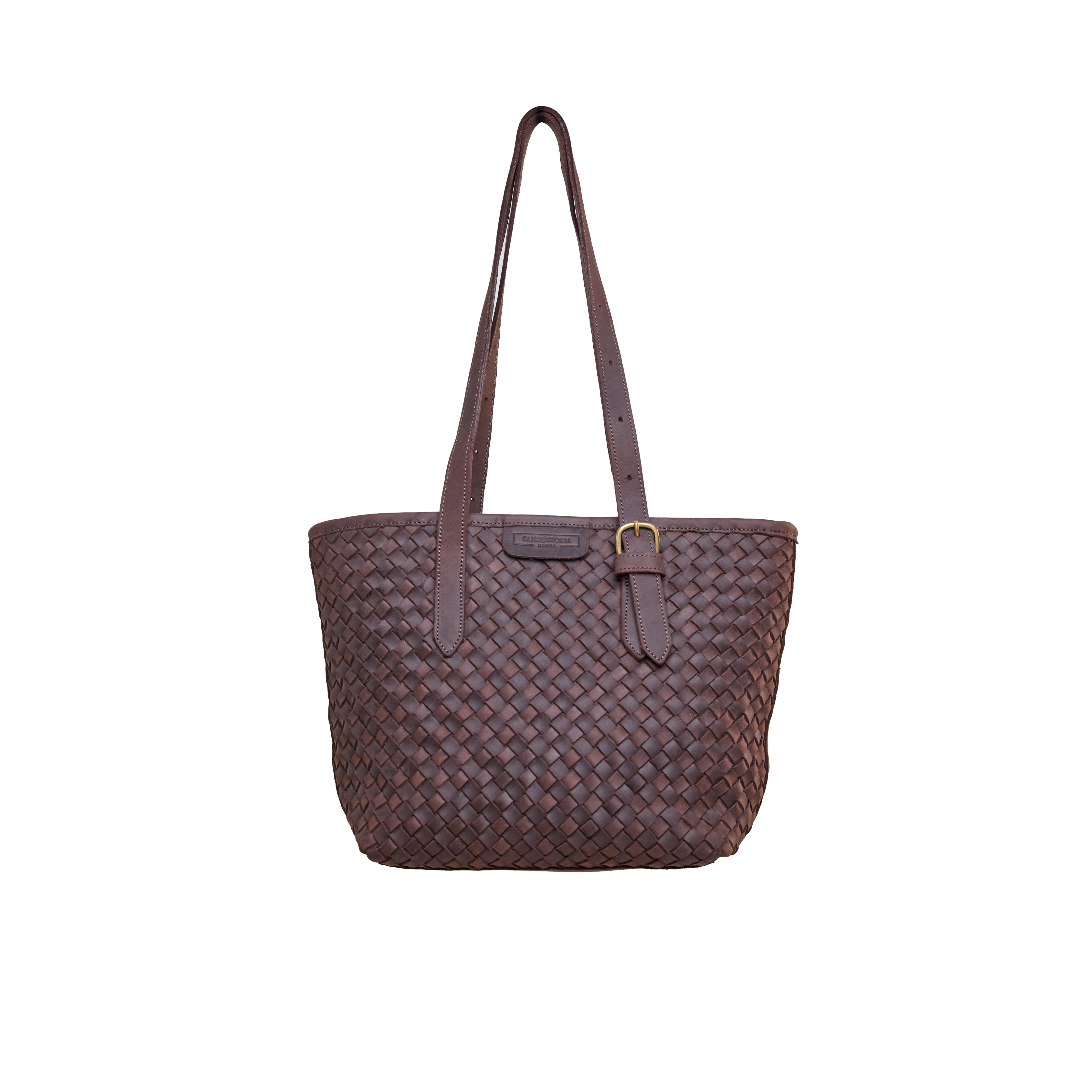 Pull-up Leather Woven Tote - Small