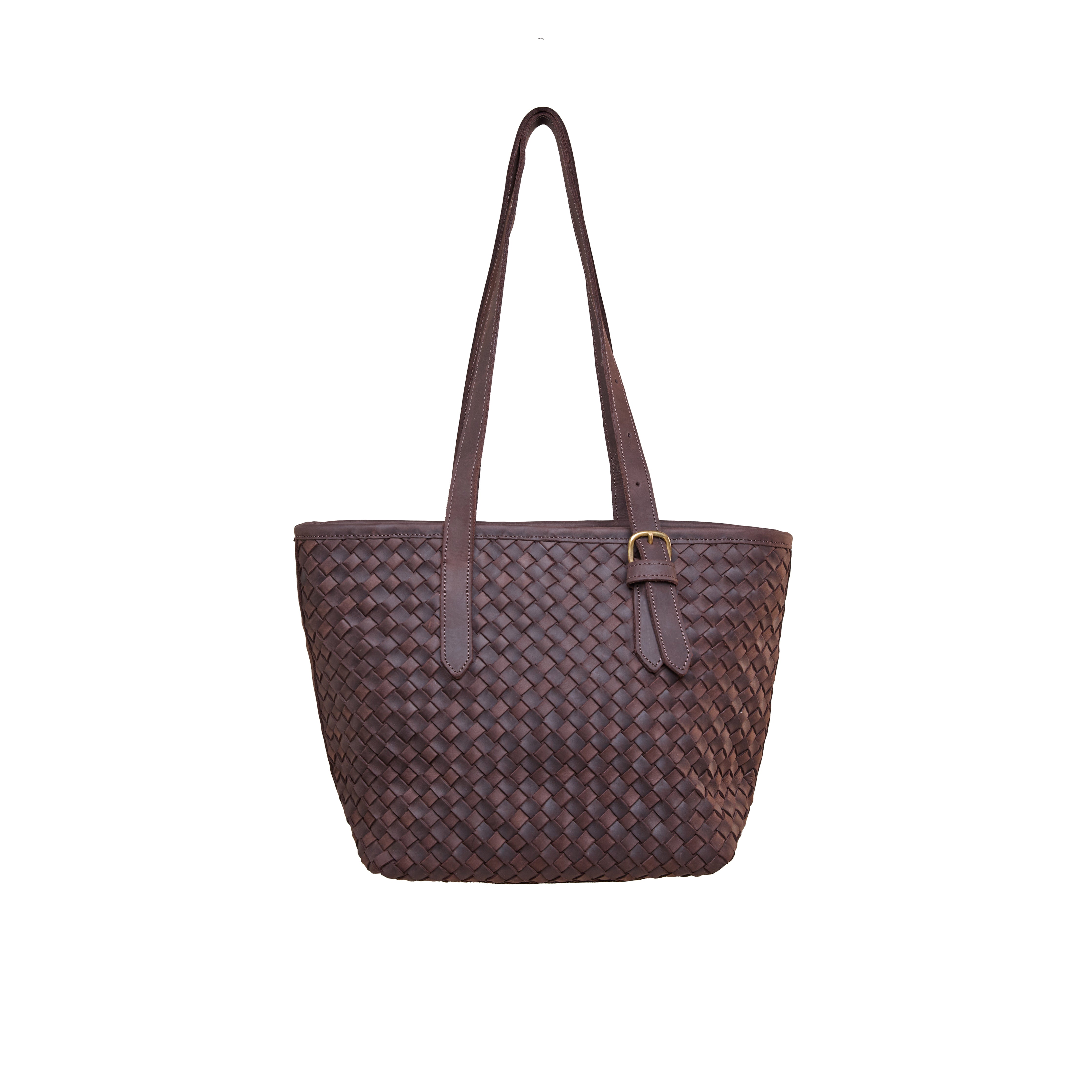 Pull-up Leather Woven Tote - Small