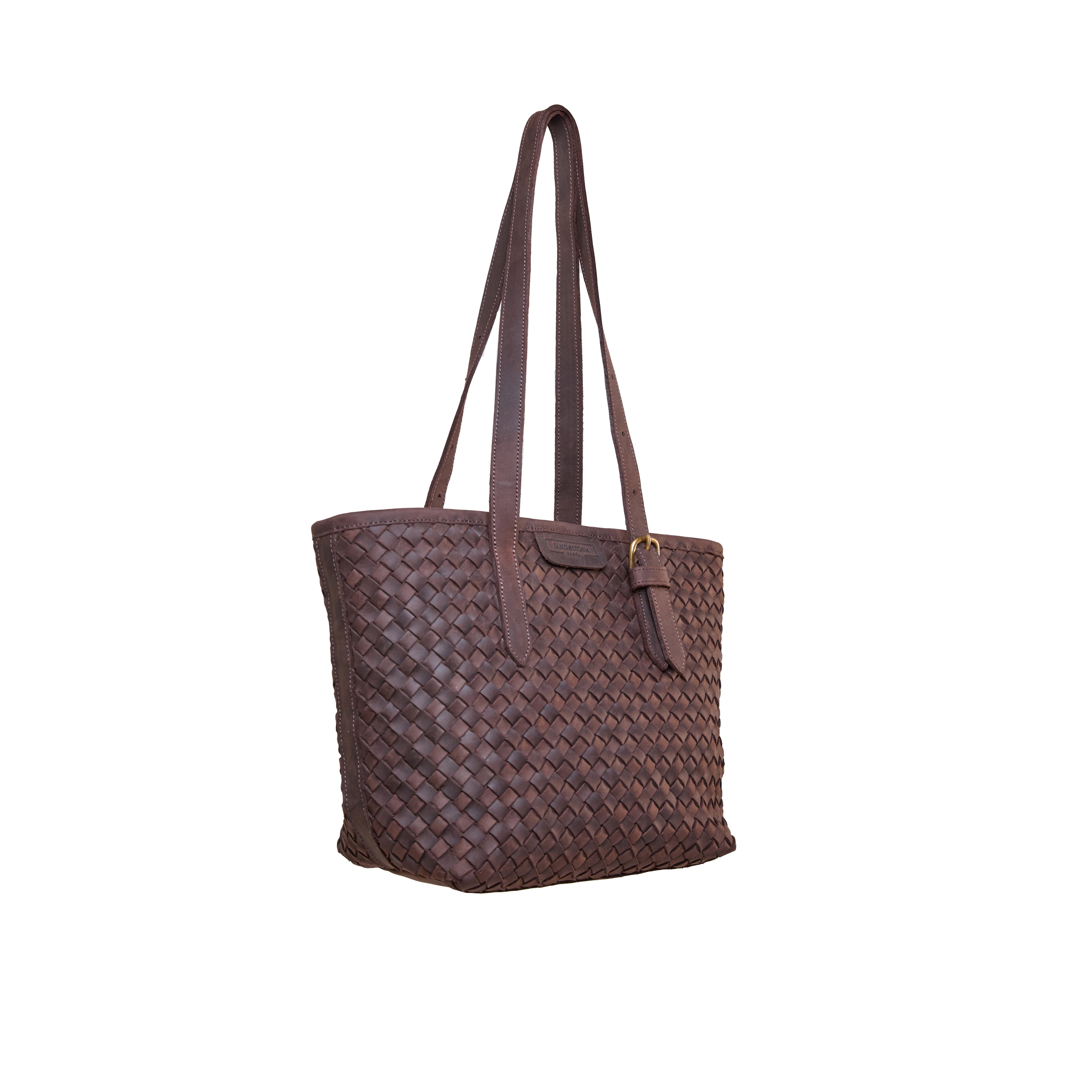 Pull-up Leather Woven Tote - Small