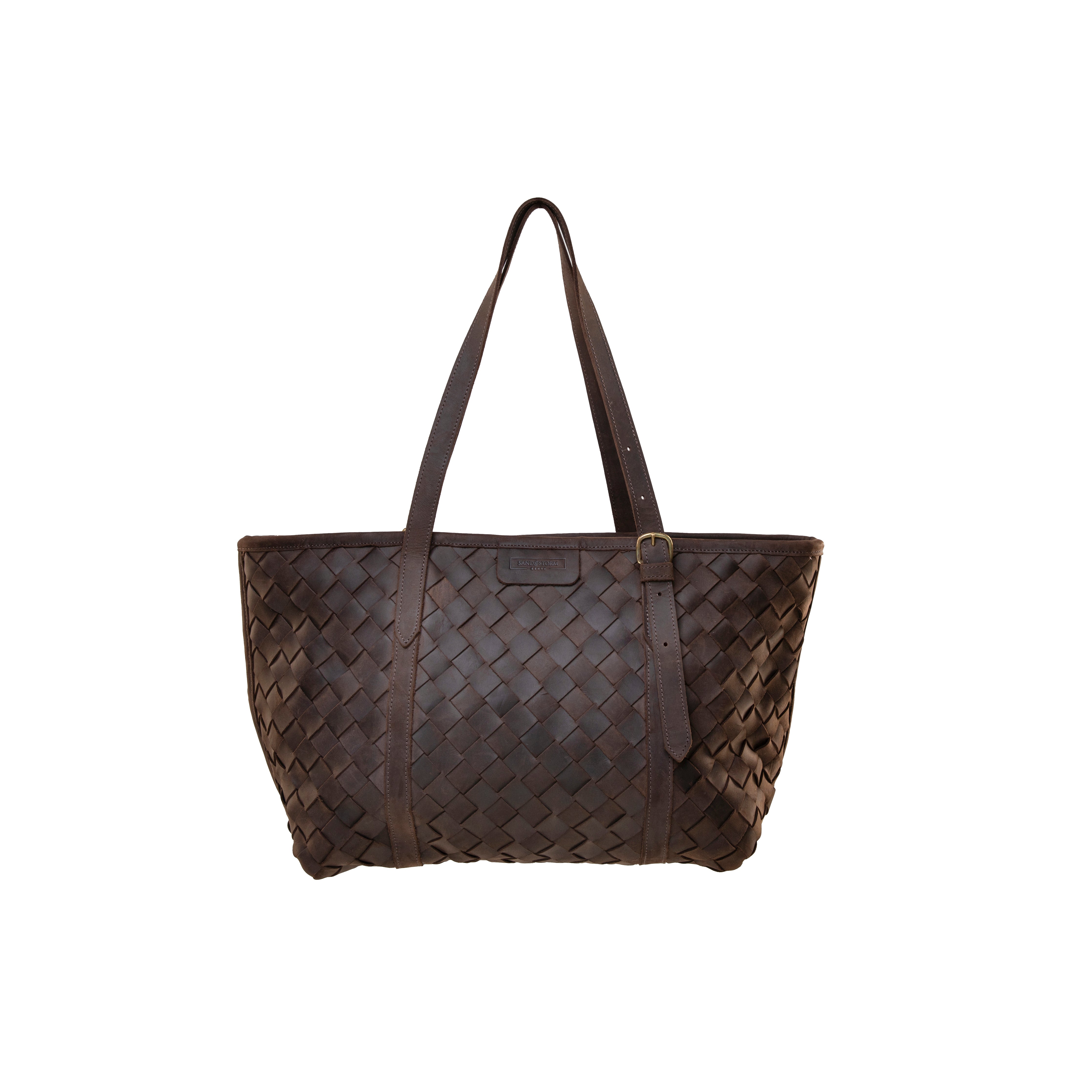 Pull-up Leather Woven Tote