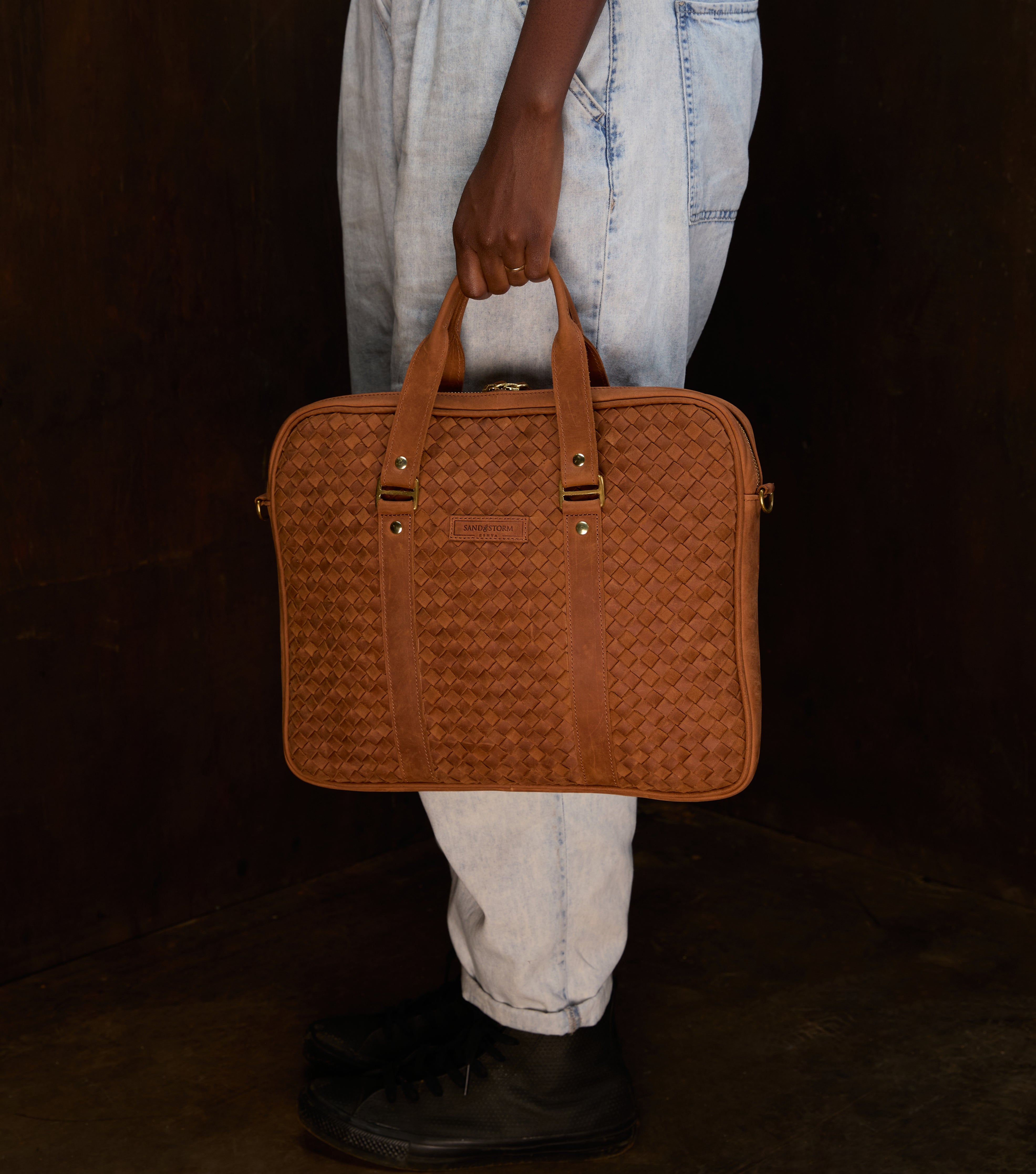 Pull-up Leather Pili Folio bag (Woven)